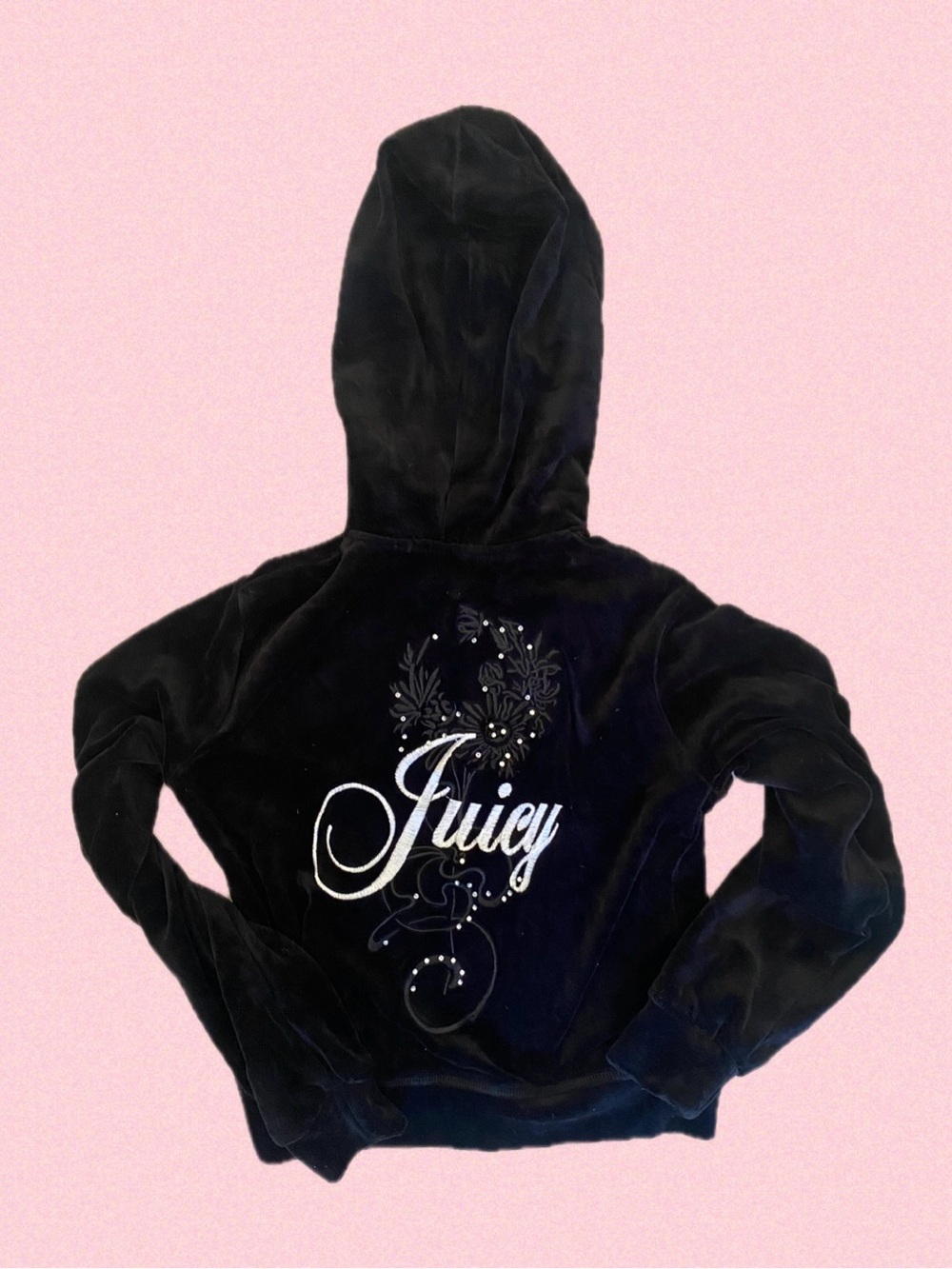 Rare Juicy Couture Black Velour Hoodie with Embroidered Juicy. New Original tag.